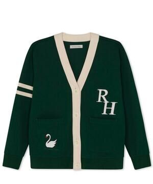 Recreational Habits Green Cream Hampton Interlock Collegiate Cardigan Medium